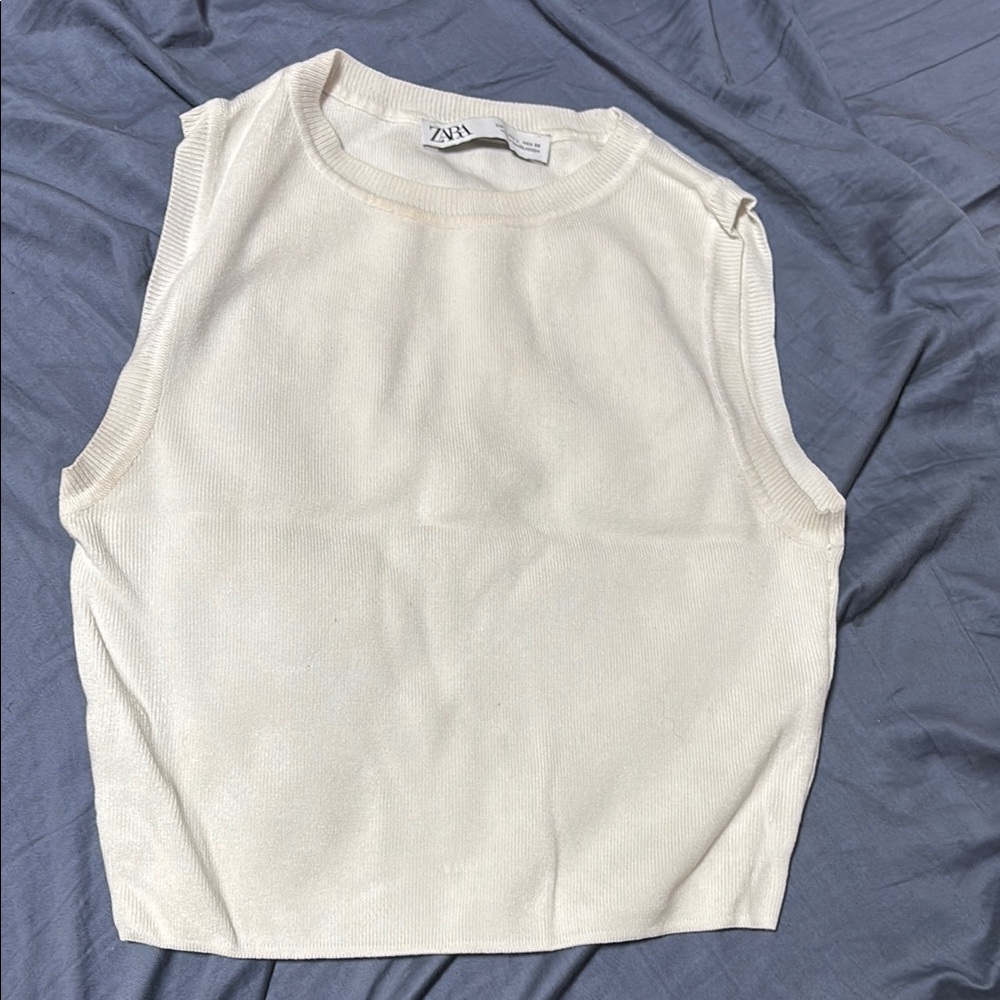 Zara Cream Sleeveless Tank Top with High Neckline